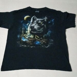 DOM Wolf  graphic T-shirt Size L Black  Pre-owned